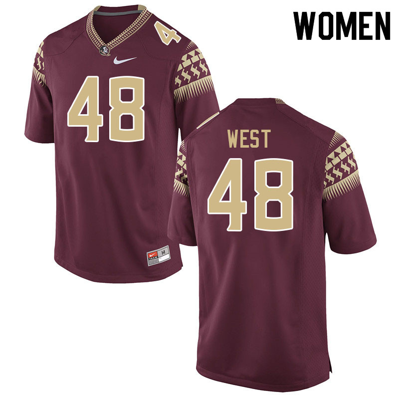 Women #48 Jackson West Florida State Seminoles College Football Jerseys Sale-Garnet